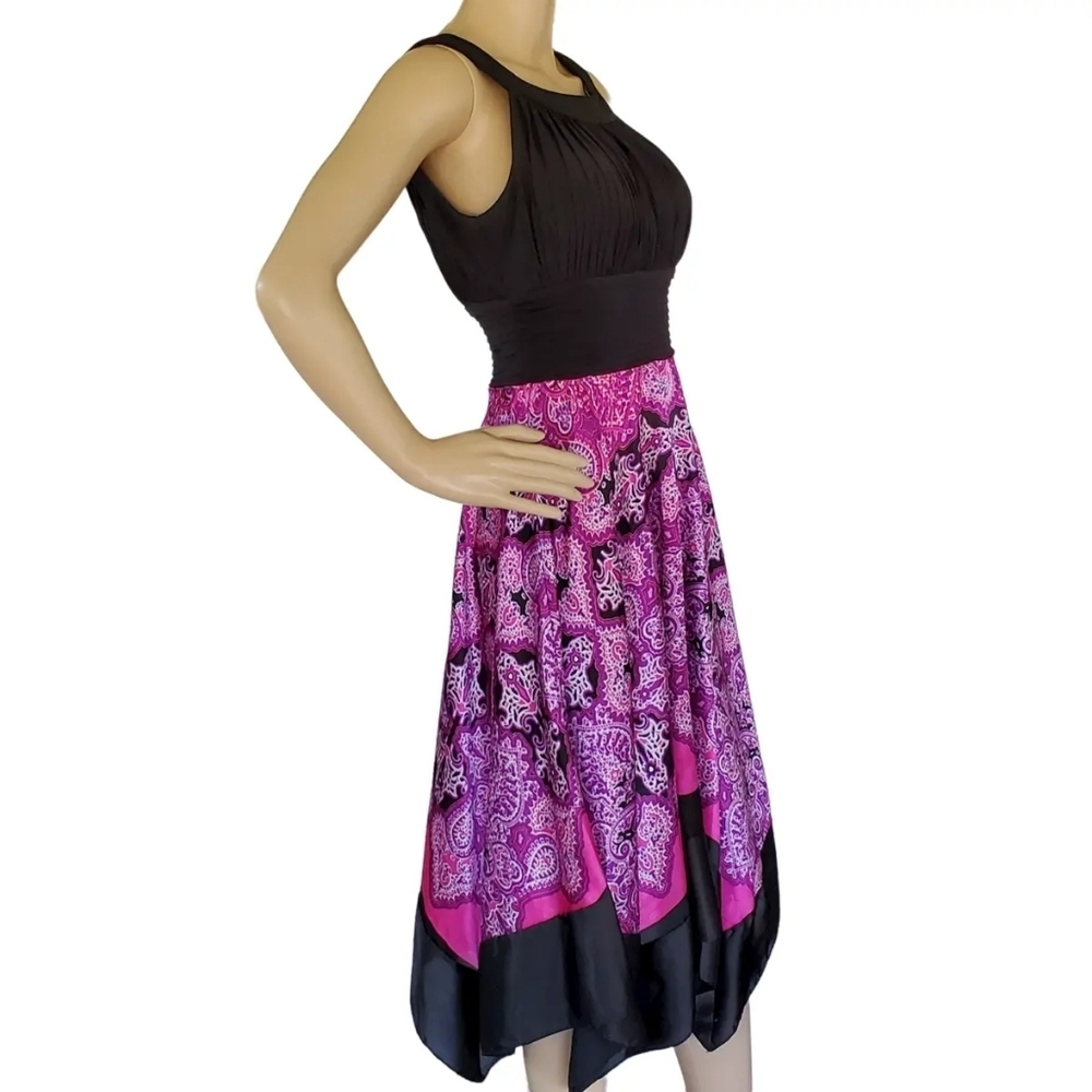 Melrose Women's Scarf Dress  Black & Burgundy,  Side Zipper size 18